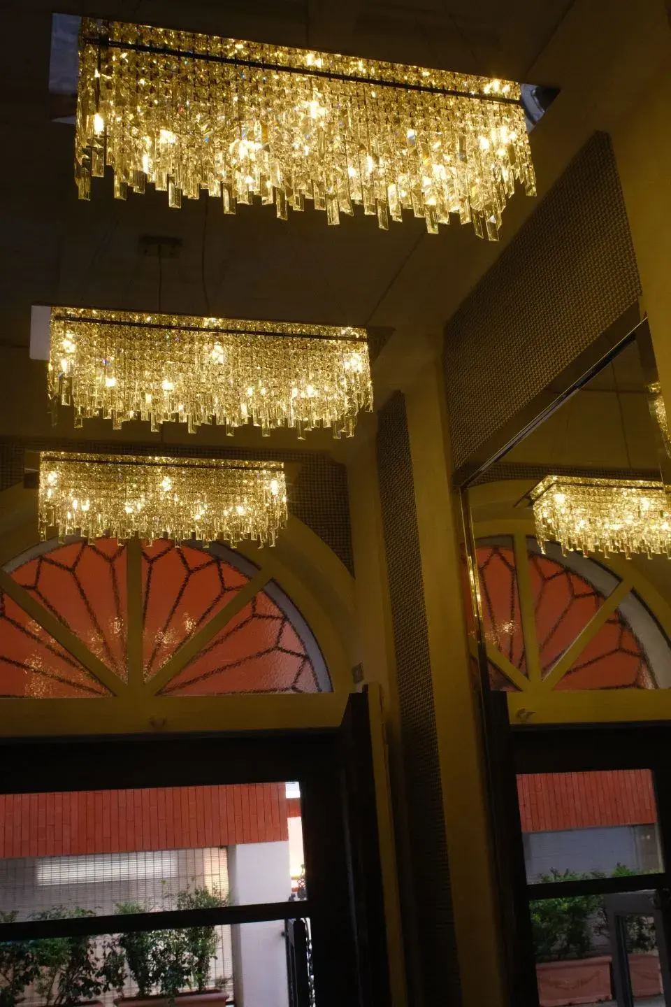 A chandelier in the main hotel